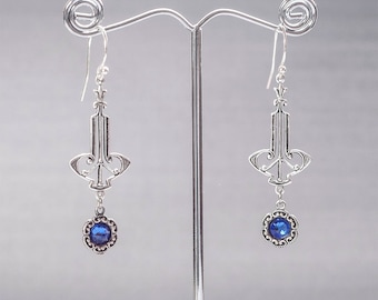 Art Deco Earrings, Vintage Drop Earrings, Edwardian Earrings, Antique Silver Filigree, Swarovski Blue Sapphire crystal, Handmade, UK