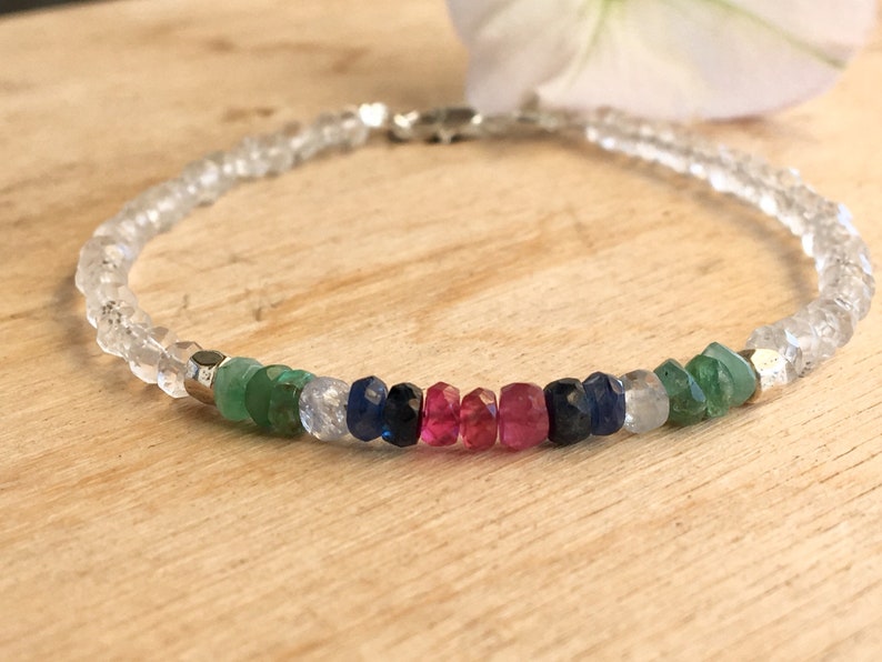 heart and throat healing bracelet Multicoloured Sapphire bracelet with Ruby and Emerald gemstone root chakra chakra bracelet crystal
