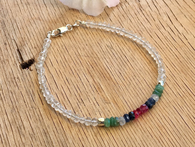 heart and throat healing bracelet Multicoloured Sapphire bracelet with Ruby and Emerald gemstone root chakra chakra bracelet crystal