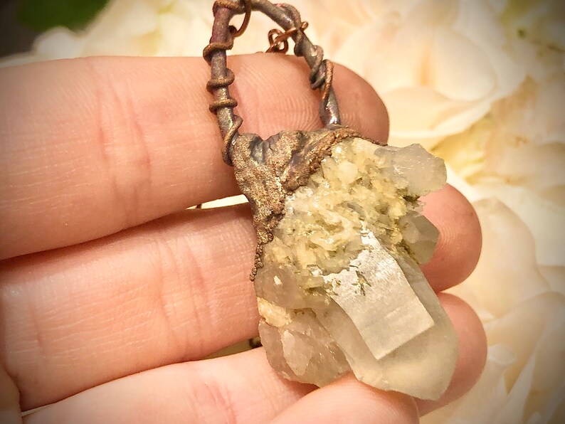 April Birthstone Clear Quartz Specimen Crown Chakra Point Crystal Quarts Pendant Necklace Electroformed