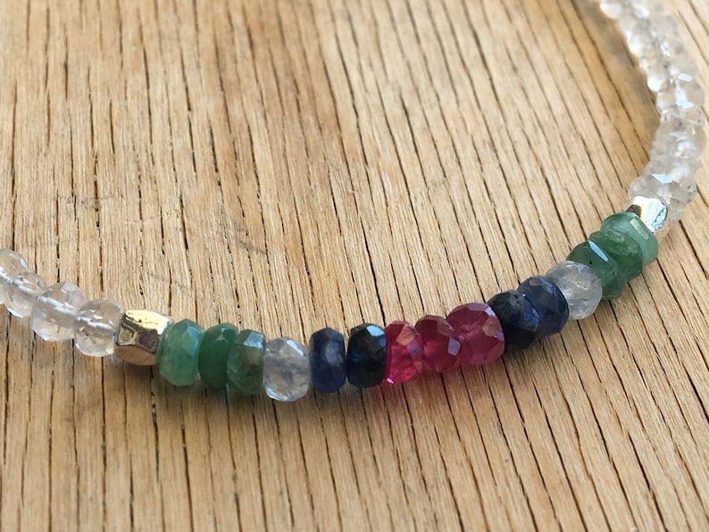 heart and throat healing bracelet Multicoloured Sapphire bracelet with Ruby and Emerald gemstone root chakra chakra bracelet crystal