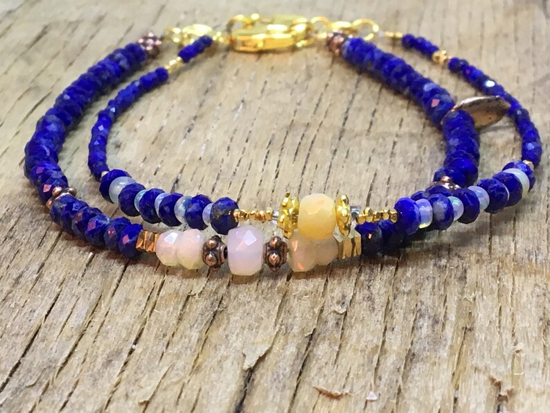 December Birthstone Lapis Lazuli third eye chakra blue gemstone bracelet Welo Fire Opal Bracelet womens gift