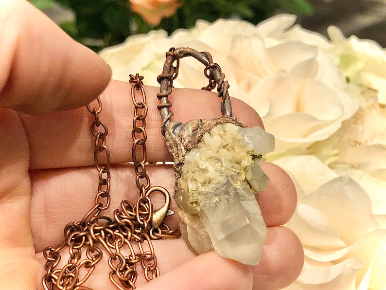 April Birthstone Clear Quartz Specimen Crown Chakra Point Crystal Quarts Pendant Necklace Electroformed