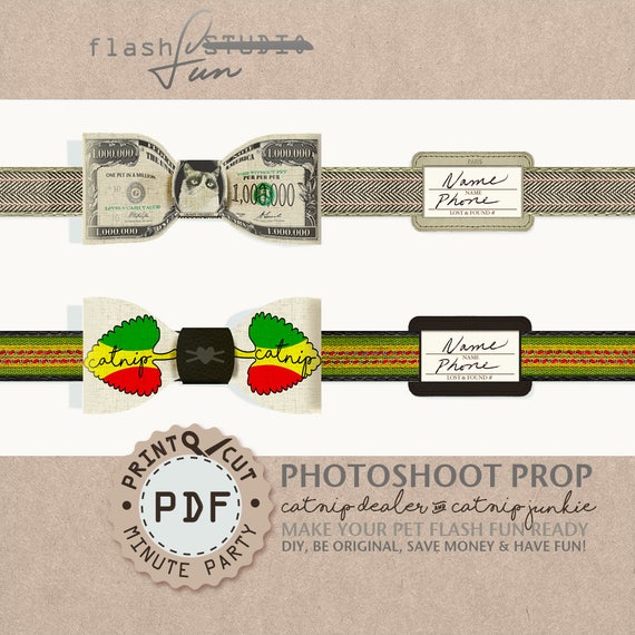 dollar bowtie collar catnip funny bowtie photo prop dog cat bowtie collar hippie bowtie printable id tag cat party fashion collar bowtie printable