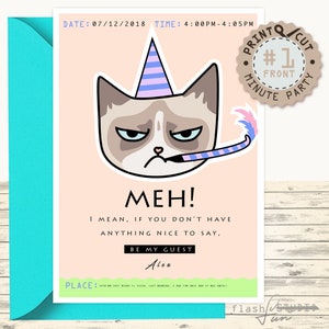 Carte D Invitation De Chat Grincheux Imprimable Etsy Carte D Invitation De Chat Grincheux Imprimable Etsy
