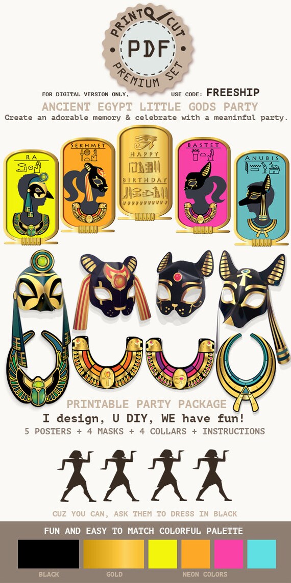 Kids Printable Egyptian Birthday Party Decor Set Egyptian God Etsy