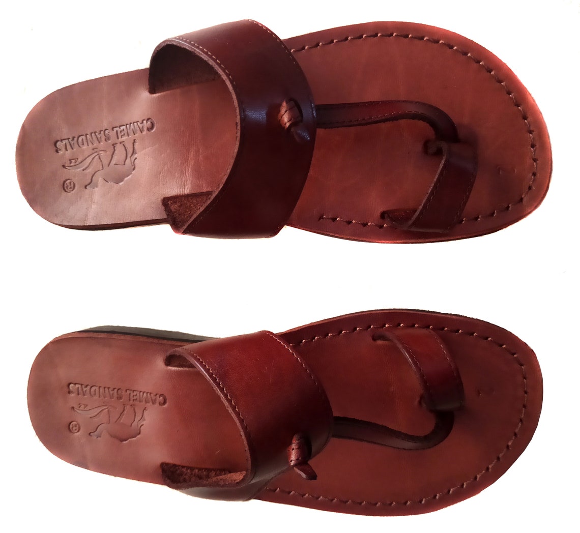 Toe Ring Jesus Brown Leather Sandals Men Flip-flops US 5-16 | Etsy