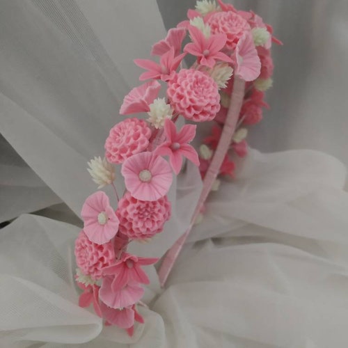 Headband with cold porcelain flowers, pink flowers shops