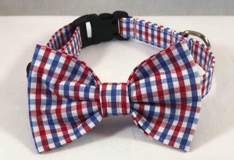 Red White and Blue Plaid Bow Ties & Collars for Dogs Free Etsy