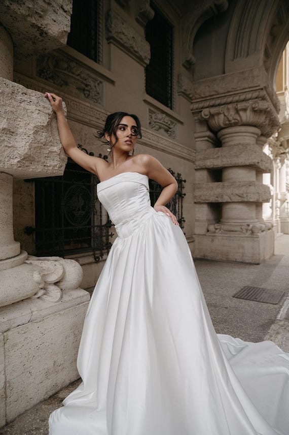 Plus Size Wedding Dress, Backless Satin A-line Corset Gown, Custom Made