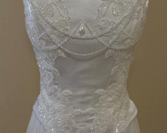 Vintage trouwjurk met bloemencorset, tweedelige a-lijnjurk van chiffon, custom