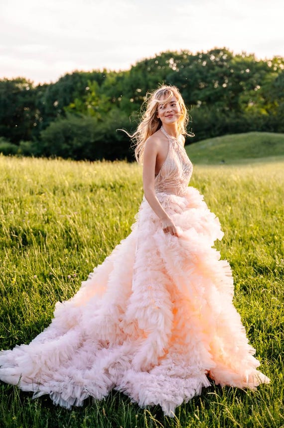 Barbie | Ethereal Blush Pink Tulle Ball Gown With Beaded Halter Bodice & Layered Skirt, Lightweight Barbiecore Wedding Dress - Etsy New Zealand Barbie | Ethereal Blush Pink Tulle Ball Gown With Beaded Halter Bodice & Layered Skirt, Lightweight Barbiecore Wedding Dress - Etsy New Zealand