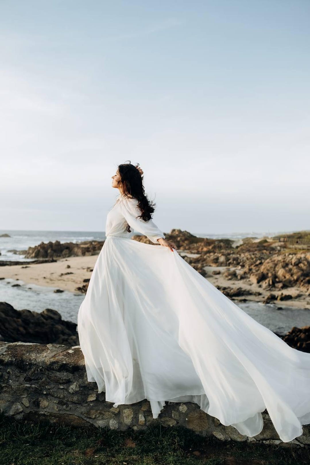 Full Length Chiffon Dresses with Bow Sunset