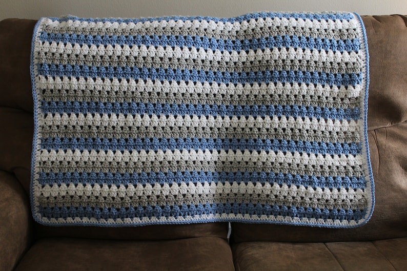 Gray and White Baby Blanket in Blue