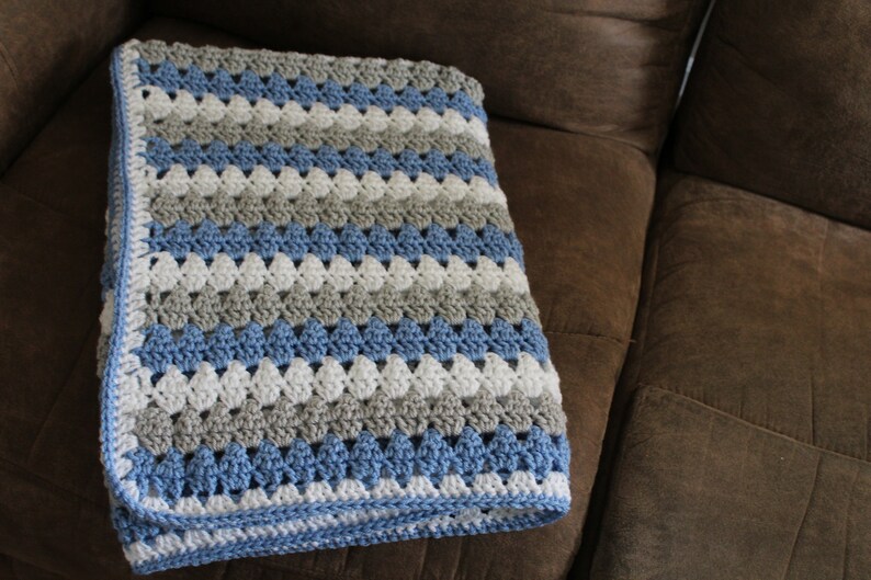 Gray and White Baby Blanket in Blue