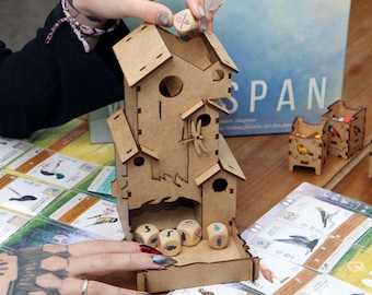 Houten vogelvoederhuisje voor Wingspan, hoogwaardige dobbelsteenroller en dobbelsteenopbergruimte, accessoire voor tafelspellen, dobbelbakje in de vorm van een vogelhuisje, cadeau voor gamers