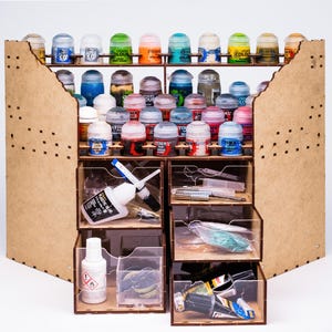 Corner Paint Storage Section, Miniature Paint Rack 34mm Bottles, Hobby Box Drawers Inseparably, Figure Painting Gift, Art Supplies Storage