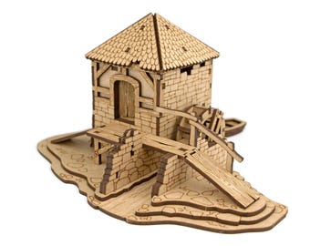 Water Mill Modular Terrain, TRPG, Dungeons and Dragons, Village Terrain, Pathfinder, Miniature Scatter Terrain, Wargames, 28mm Terrain