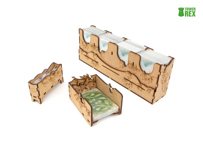 Organizer for Wingspan + Expansions. European, Oceania. Free dice tower, first player token. Needs game box. This Storage insert is an awesome gift for geek. Wooden accessory is perfect addition to board game party. Only trays without any components