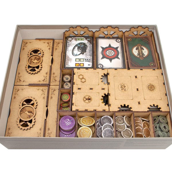Organisatör för Scythe + Invaders from Afar Expansion, förvaringsinsats kompatibel med brädspel, tillbehörsuppgradering, nördiga presenter