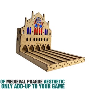 Organizer for Golem + Free Dice Tower. Needs base game box to be placed in. This Storage insert is an awesome hobby gift idea for game geek. Wooden laser cut accessory is perfect addition to board game party. Only trays without any components.