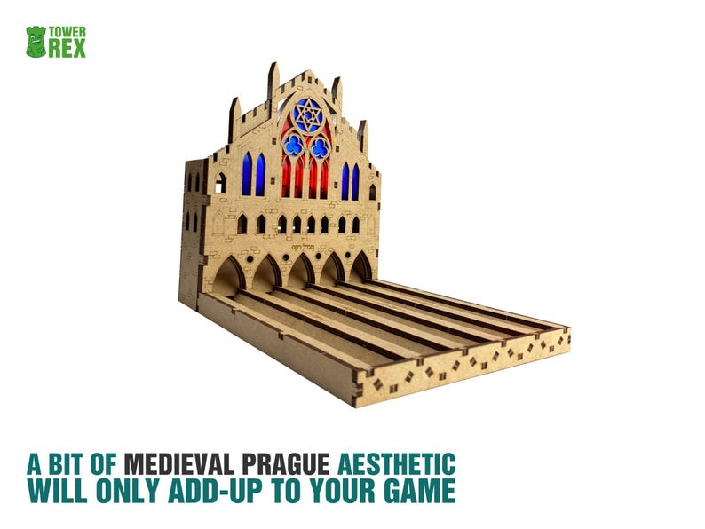 Organizer for Golem + Free Dice Tower. Needs base game box to be placed in. This Storage insert is an awesome hobby gift idea for game geek. Wooden laser cut accessory is perfect addition to board game party. Only trays without any components.