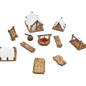 Adventurers Camp Set, DnD, TTRPG 28mm Terrain, Dungeons and Dragons Scatter Terrain, Dungeon Master DM Gift, Valentines Day Gift