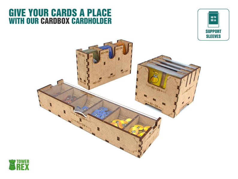 Organizer for Golem + Free Dice Tower. Needs base game box to be placed in. This Storage insert is an awesome hobby gift idea for game geek. Wooden laser cut accessory is perfect addition to board game party. Only trays without any components.