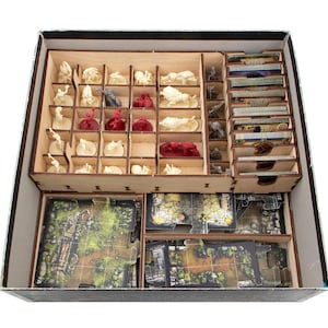 Organizer for Descent: Journey in the Dark 2nd edition. Needs base game box to be placed in. This Storage is an awesome hobby gift for game geek. Wooden laser cut accessory is perfect addition to board game party. Only insert without any components.
