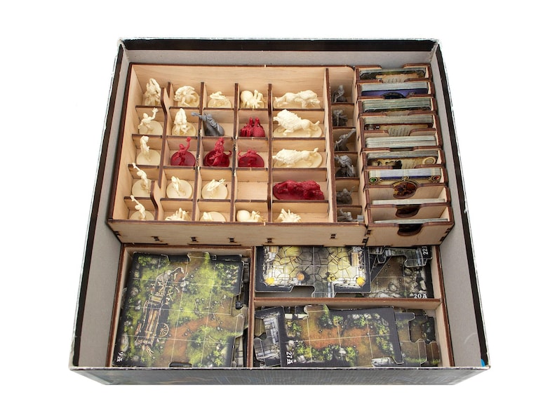 Organizer for Descent: Journey in the Dark 2nd edition. Needs base game box to be placed in. This Storage is an awesome hobby gift for game geek. Wooden laser cut accessory is perfect addition to board game party. Only insert without any components.