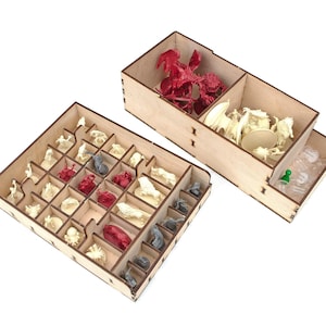 Organizer for Descent: Journey in the Dark 2nd edition. Needs base game box to be placed in. This Storage is an awesome hobby gift for game geek. Wooden laser cut accessory is perfect addition to board game party. Only insert without any components.