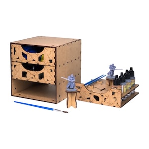 Verfstation met opbergdoos voor 25mm flesjes, verfrek, miniatuurverfrek, bureau-organizer voor hobbyisten, modelbouwstation