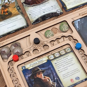 Organizer for Arkham Horror Revised LCG and 1 Full Cycle or 1 more Base Game. Needs one box. This Storage is an awesome hobby gift for game geek. Wooden laser cut accessory is perfect addition to board game party. Only insert without any components
