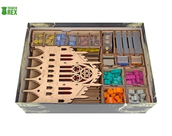 Organizer for Golem Board Game + Free Dice Tower, Wooden Insert Compatible with Base Game, Storage Solution, Board Game Upgrade