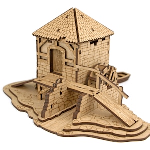 Watermolen modulair terrein, TRPG, Dungeons and Dragons, Dorpsterrein, Pathfinder, Miniatuur Scatter terrein, Wargames, 28mm terrein
