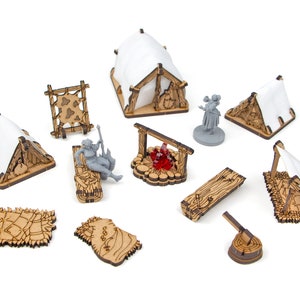 Adventurers Camp Set, DnD, TTRPG 28mm Terrain, Dungeons and Dragons Scatter Terrain, Dungeon Master DM Gift, Father&#39;s Day Gift