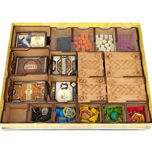 Organizer for Lords of Waterdeep + Expansion. Scoundrels of Skullport. Needs base game box. This Storage insert is an awesome gift for geek. Wooden laser cut accessory is perfect addition to board game party. Only trays without any components