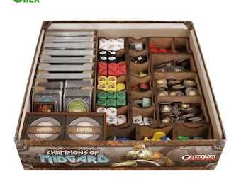 Organizer for Champions of Midgard + Valhalla & Dark Mountains, Wooden Insert Compatible with Board Game, Storage Solution