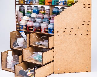 Corner Hobby Paint Organizer with Drawers, Modular Paint Storage Rack, Miniature Painting Workstation, Acrylic Paint Holder, Desk Organizer