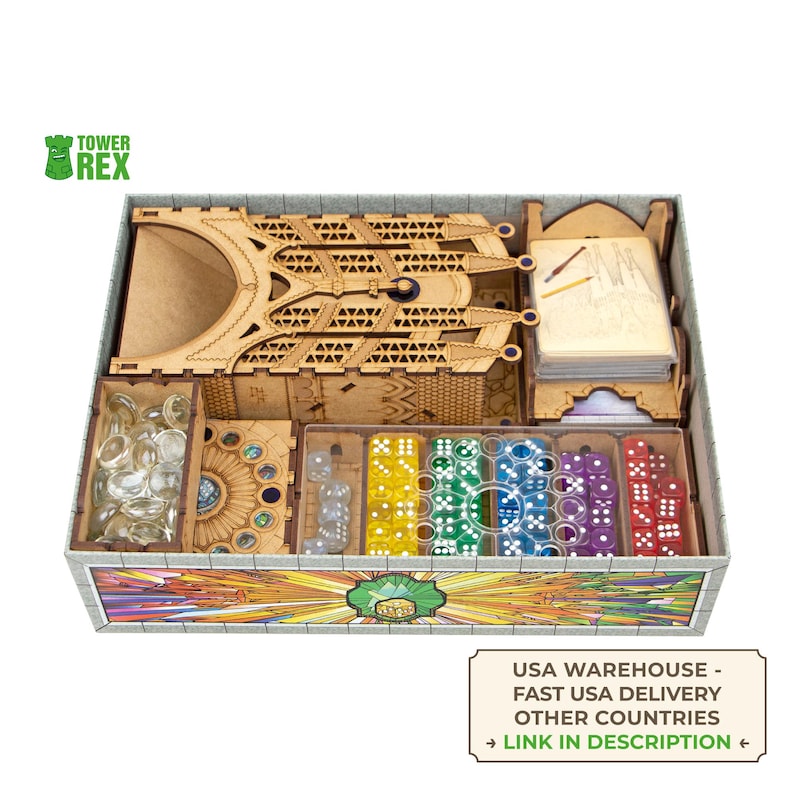 Organizer for Sagrada + 5-6 Player, Passion Expansions + Dice Tower, Storage Insert Compatible with Board Game, Nerdy Gifts