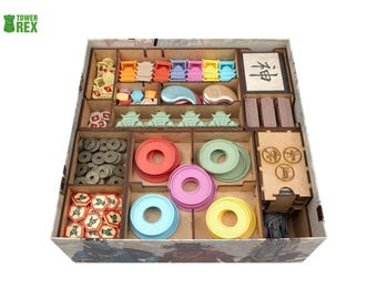 Organizer for Rising Sun Board Game, Wooden Insert Compatible with Base Game, Storage Solution, Board Game Upgrade Gift