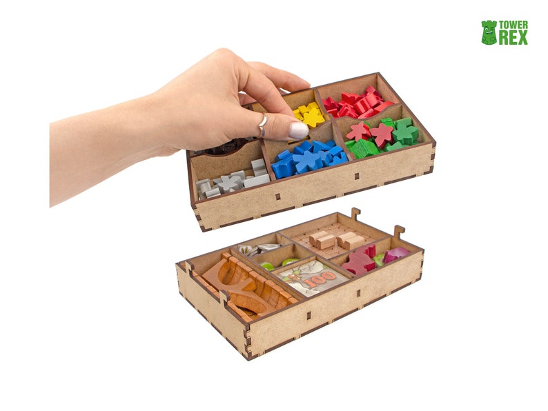 Organizer for Carcassonne 2019 and earlier + Expansions. Traders & Builders, The Tower, The Princess & the Dragon. Can store only 2 expansions with 2020 version. Needs game box. This insert is an awesome hobby gift idea for game geek. Game Accessory