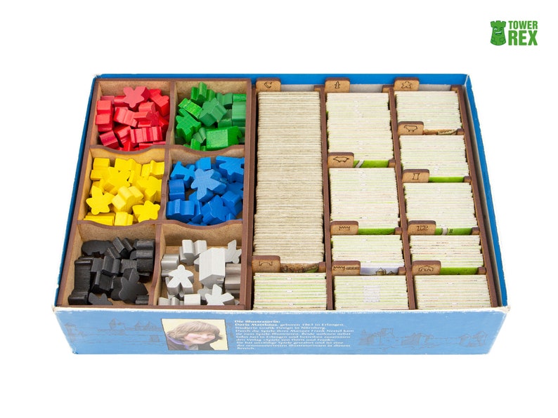 Organizer for Carcassonne 2019 and earlier + Expansions. Traders & Builders, The Tower, The Princess & the Dragon. Can store only 2 expansions with 2020 version. Needs game box. This insert is an awesome hobby gift idea for game geek. Game Accessory