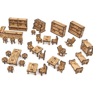 Barkeep&#39;s Furniture Set, TTRPG 28mm DnD Terrain, Frostgrave, Dungeons and Dragons Scatter Terrain, Dungeon Master Gift, Tabletop Gamer Gift