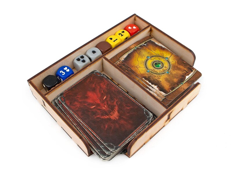 Organizer for Descent: Journey in the Dark 2nd edition. Needs base game box to be placed in. This Storage is an awesome hobby gift for game geek. Wooden laser cut accessory is perfect addition to board game party. Only insert without any components.
