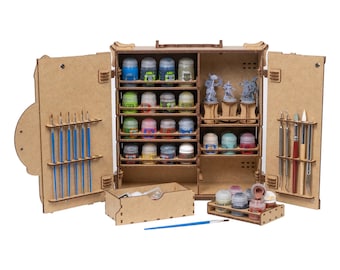 Painting Case with Paint Rack 34mm, Miniature Stand and Paint Handles, Model Painting Station, Hobby Workstation, Nerdy Gifts