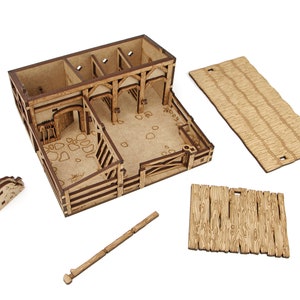 Dungeons and Dragons Terrain Stable. Medieval building scenery 28mm figures scale. Awesome DnD play mat. Unpainted extensions for your D and D battle map. Immersive hobby cheap gift idea for geeks. DnD tabletop accessory for GM