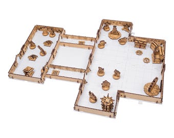 Dungeon Walls and Tiles, DnD Terrain, Modular Catacombs, 28 mm Scale Miniatures Diorama, Dungeons and Dragons, Warhammer, RPG, DM Gift