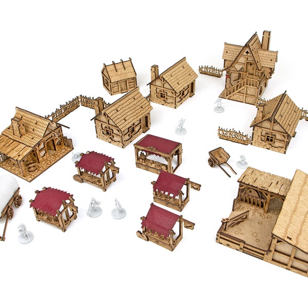 Das Dorf Modular HDF Geländeset, 28mm Gelände Mittelalter, TRPG, Dungeons & Dragons, DnD, Pathfinder, Miniaturgelände