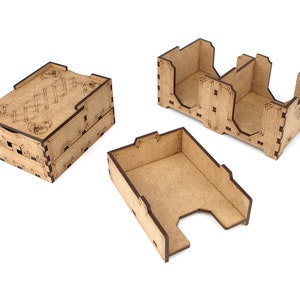 Organizer for Lords of Waterdeep + Expansion. Scoundrels of Skullport. Needs base game box. This Storage insert is an awesome gift for geek. Wooden laser cut accessory is perfect addition to board game party. Only trays without any components